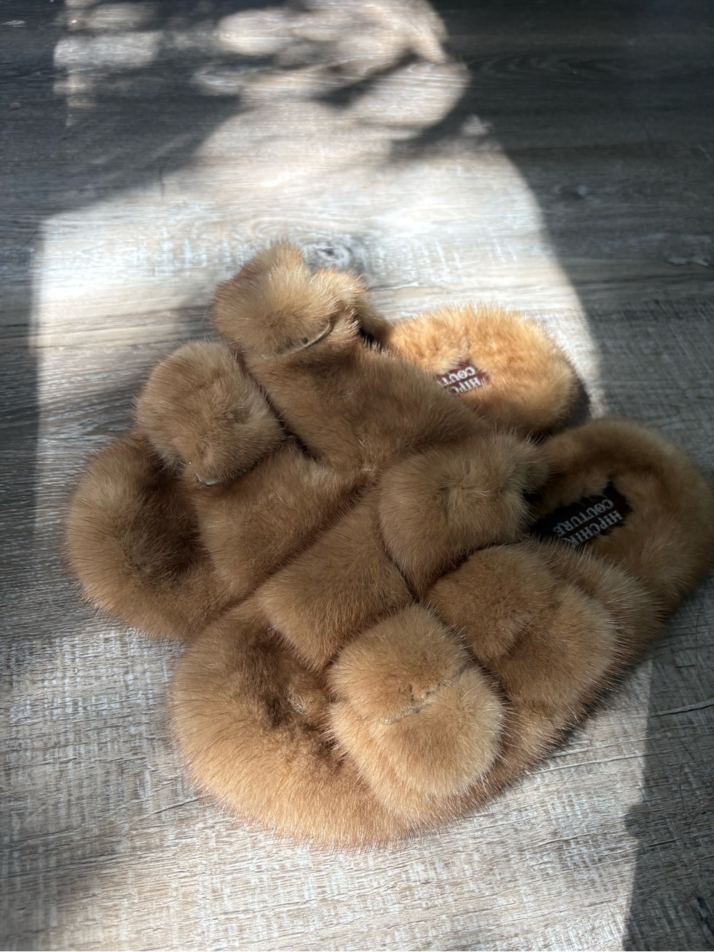 Plush Mink Fur Slide Slippers in Brown